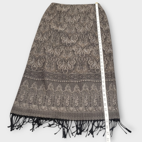 Talbots Black & Brown Paisley Wool Maxi Skirt – Fringe Hem Size 6 - Picture 12 of 14